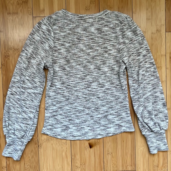 Créneau balloon cuffed sleeve semi cropped stretchy scoop neck ribbed top - Picture 6 of 8